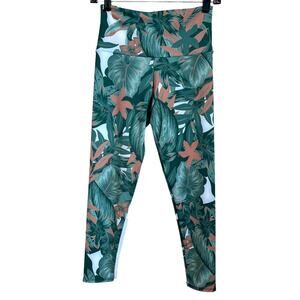 Women's Onzie Green Animal Tropical Floral Print High Rise Active Legging sz S/M